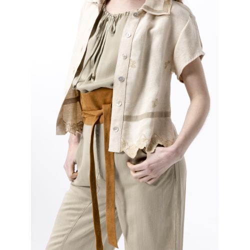 Carmen Beige Embroidered Cropped Jacket