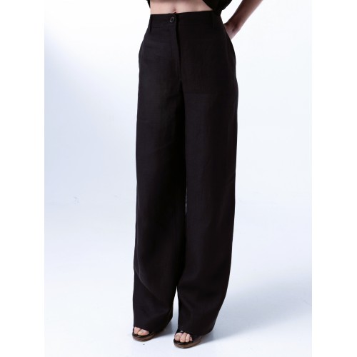 Renata Black Wide-Leg Linen Pants