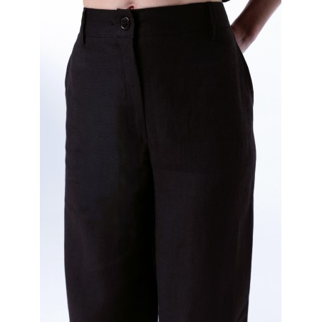 Renata Black Wide-Leg Linen Pants