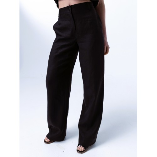 Renata Black Wide-Leg Linen Pants