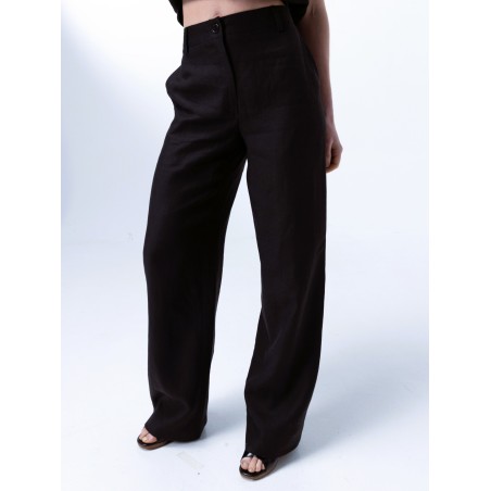 Renata Black Wide-Leg Linen Pants