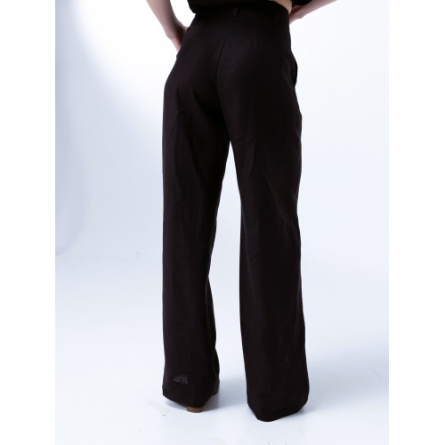 Renata Black Wide-Leg Linen Pants