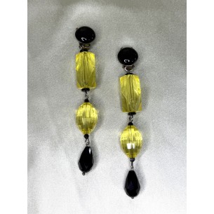 Boucles d'oreilles clip longues jaune et noir Maya 2