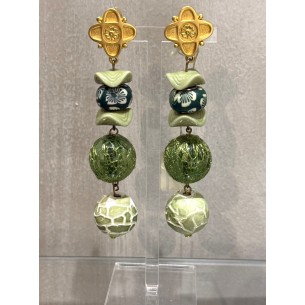 Boucles d'oreilles longues vertes à clip Gioia 2
