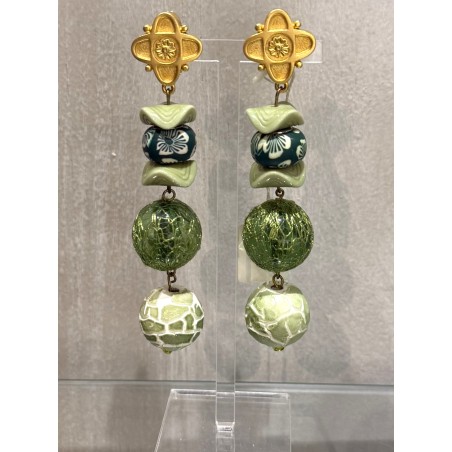 Boucles d'oreilles longues vertes à clip Gioia