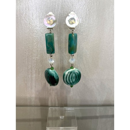 Boucles d'oreilles clip verte Agatha