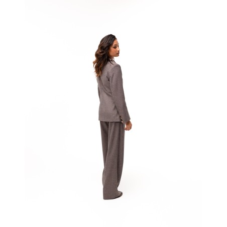 Veste longue Zelinda en laine irisée à carreaux bruns