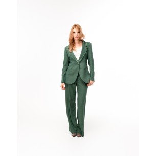 Veste longue Zelinda en laine chinée verte