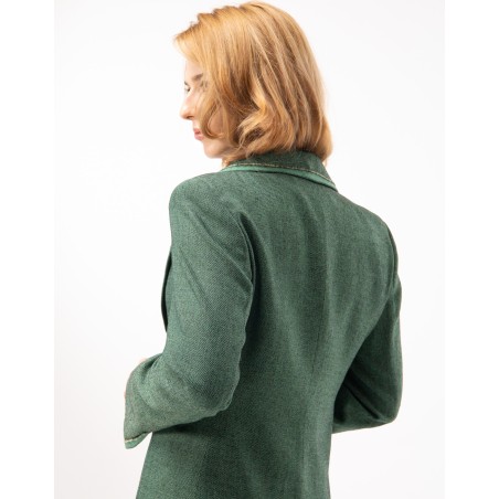 Veste longue Zelinda en laine chinée verte