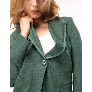 Veste longue Zelinda en laine chinée verte 2