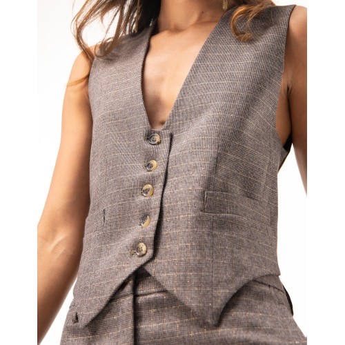 Gilet Ada en laine irisé brun