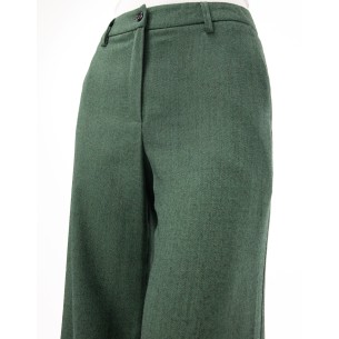 Renata Wide-Leg Pants in Green Marled Wool 2