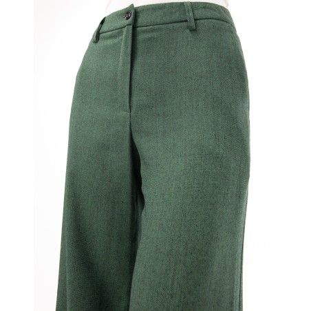 Pantalon large Renata en laine chinée verte