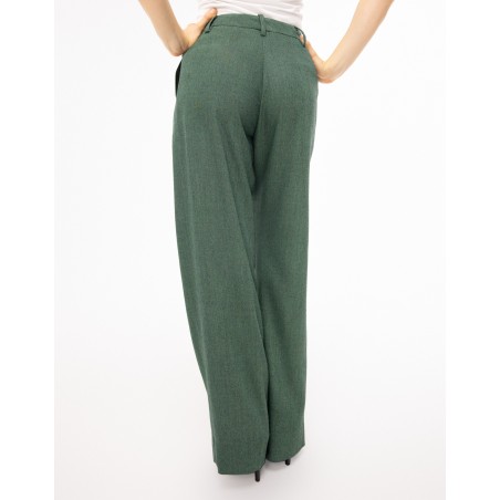 Pantalon large Renata en laine chinée verte