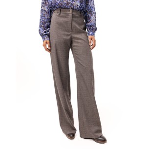 Pantalon large Renata en laine irisée à petits carreaux
