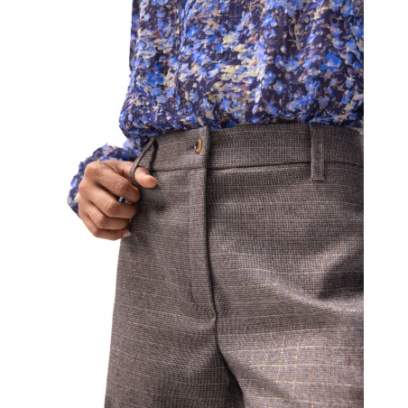 Pantalon large Renata en laine irisée à petits carreaux