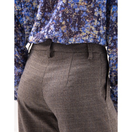 Pantalon large Renata en laine irisée à petits carreaux