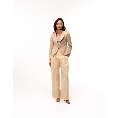 Embroidered beige wool tweed blazer
