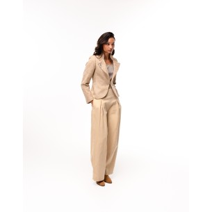 Blazer Line en tweed de laine beige brodé 2