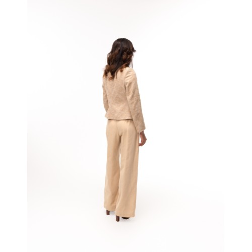 Embroidered beige wool tweed blazer