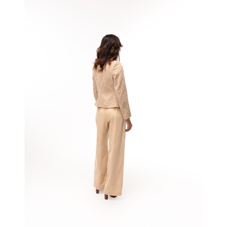 Blazer Line en tweed de laine beige brodé
