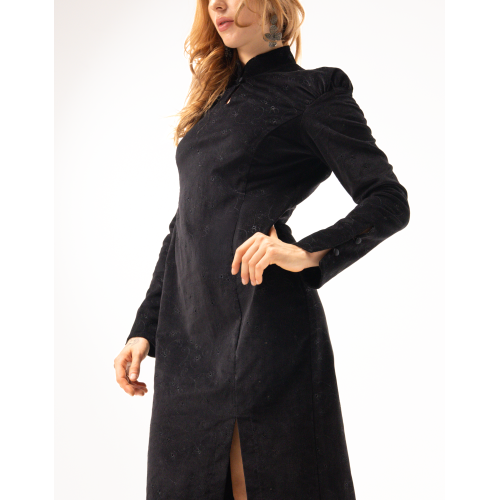 Robe Jade en velours brodé noir