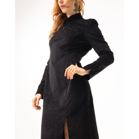 Robe Jade en velours brodé noir