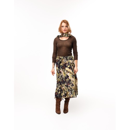 Long silk skirt camouflage Cléo