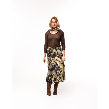 Long silk skirt camouflage Cléo