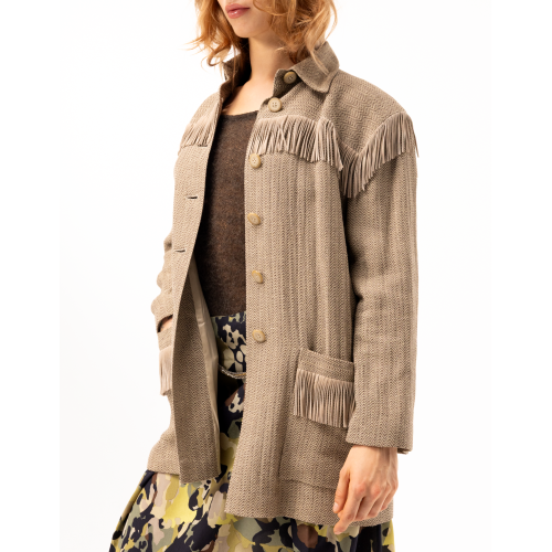 Delia Fringed Jacket in Herringbone...