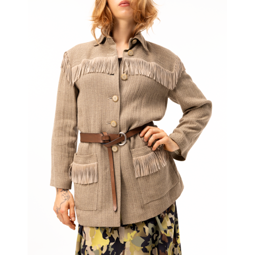 Delia Fringed Jacket in Herringbone...