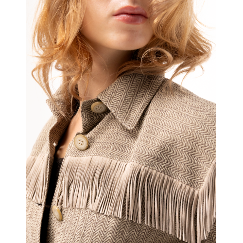 Delia Fringed Jacket in Herringbone...