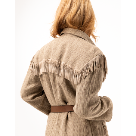 Delia Fringed Jacket in Herringbone Cotton and Linen