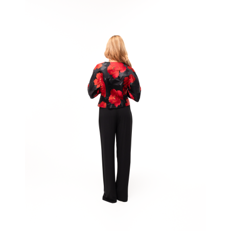 Florence Kimono Jacket in Red and Black Silk Brocade