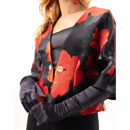 Florence Kimono Jacket in Red and Black Silk Brocade