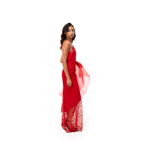 Robe longue en dentelle rouge Johanna