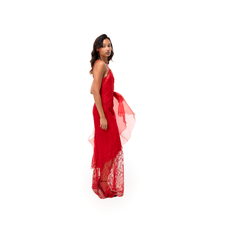 Robe longue en dentelle rouge Johanna
