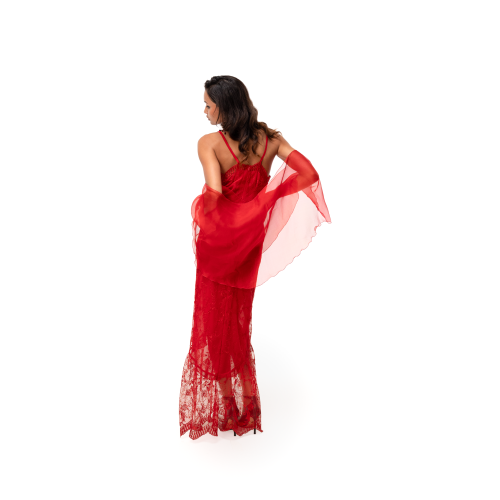 Robe longue en dentelle rouge Johanna