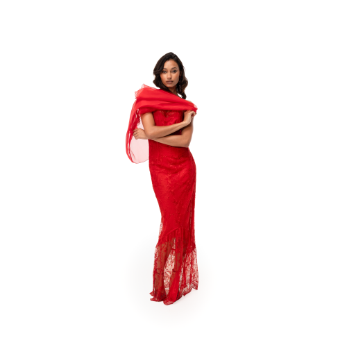 Robe longue en dentelle rouge Johanna