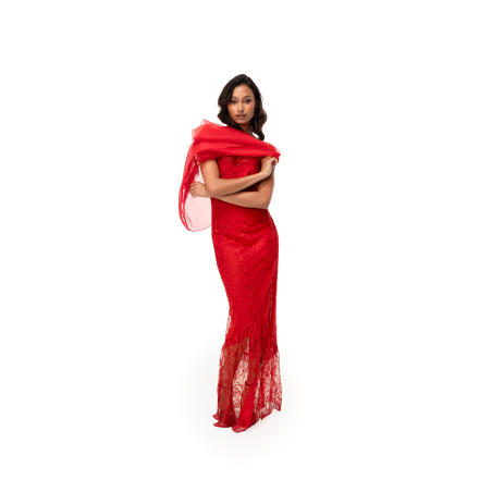 Robe longue en dentelle rouge Johanna