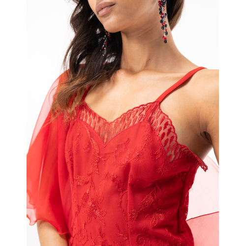Robe longue en dentelle rouge Johanna
