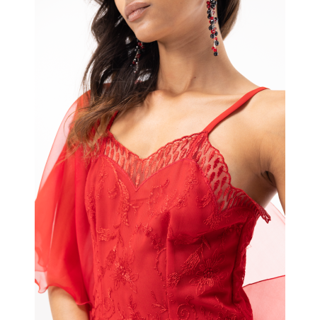 Robe longue en dentelle rouge Johanna