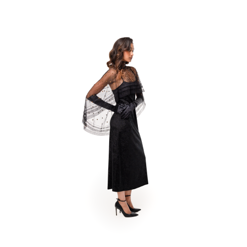Hand-embroidered black tulle Diva cape