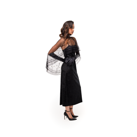 Hand-embroidered black tulle Diva cape