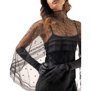 Hand-embroidered black tulle Diva cape
