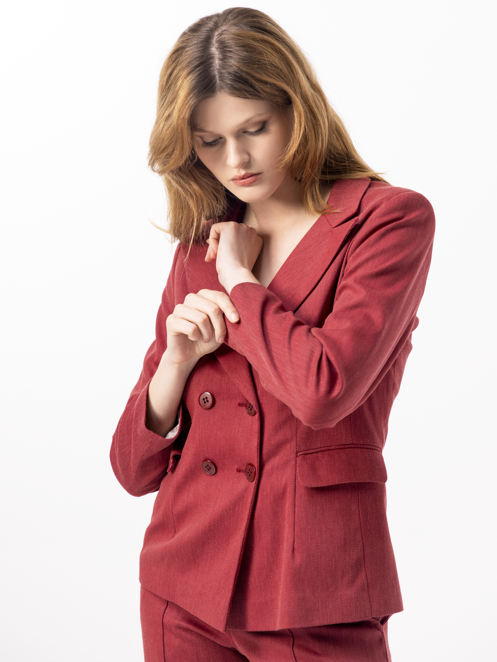 Blazer cintré en soie et coton rouge