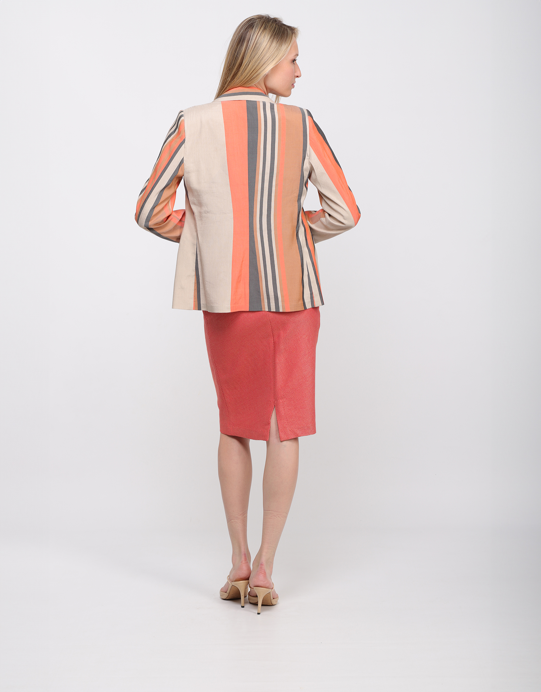 Orange, beige, grey and ivory striped silk-blend blazer