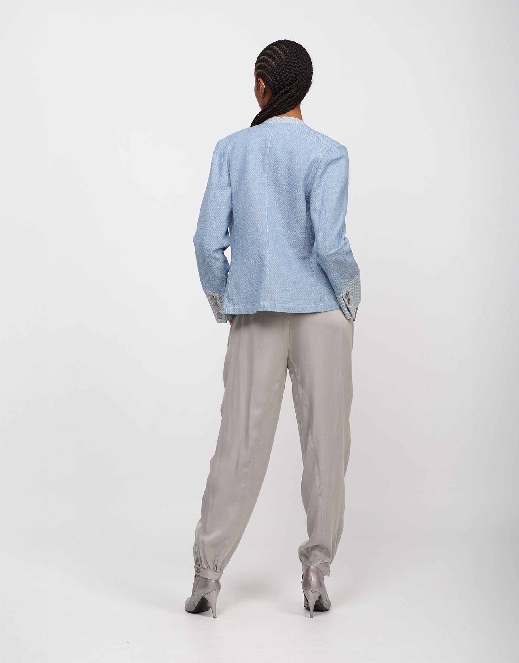 Light blue herringbone denim jacket