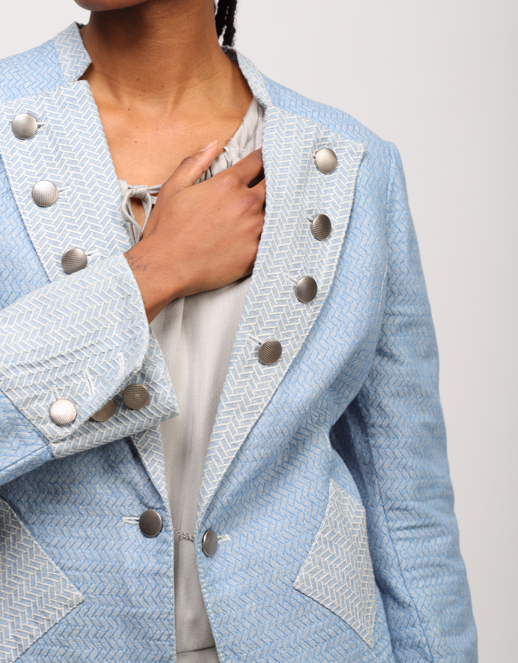 Light blue herringbone denim jacket