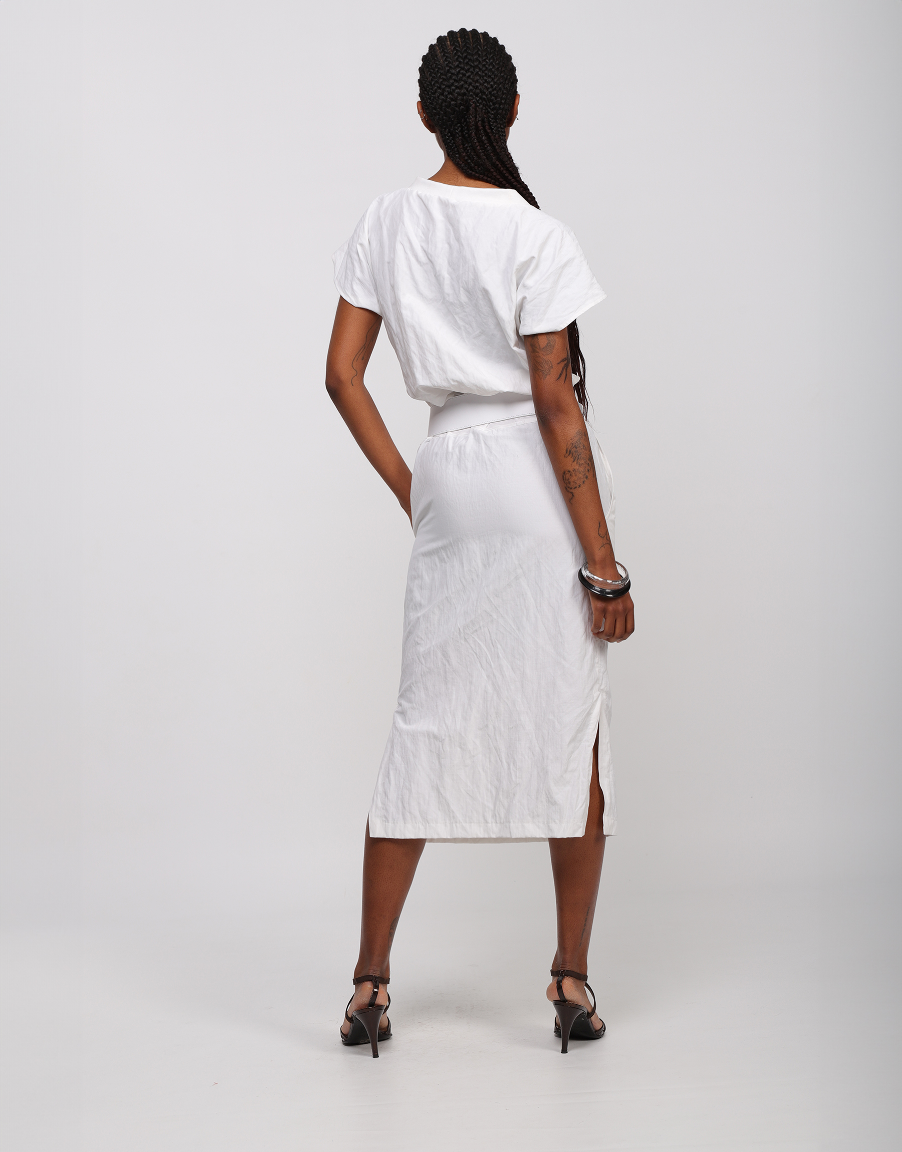 Flowing shift dress in waffle canvas and white jersey